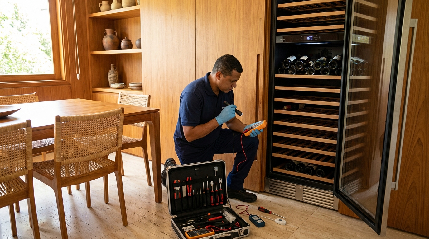 Troca de termostato de adega climatizada em atendimento técnico em Anavec, Limeira‑SP